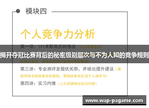揭开夺冠比赛背后的秘密级别层次与不为人知的竞争规则 揭开夺冠比赛背后的秘密级别层次与不为人知的竞争规则