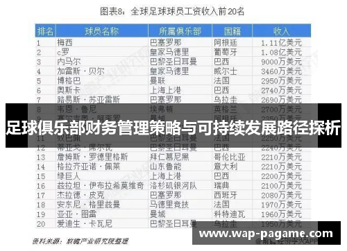 足球俱乐部财务管理策略与可持续发展路径探析 足球俱乐部财务管理策略与可持续发展路径探析