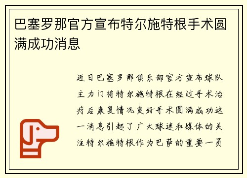 巴塞罗那官方宣布特尔施特根手术圆满成功消息 巴塞罗那官方宣布特尔施特根手术圆满成功消息